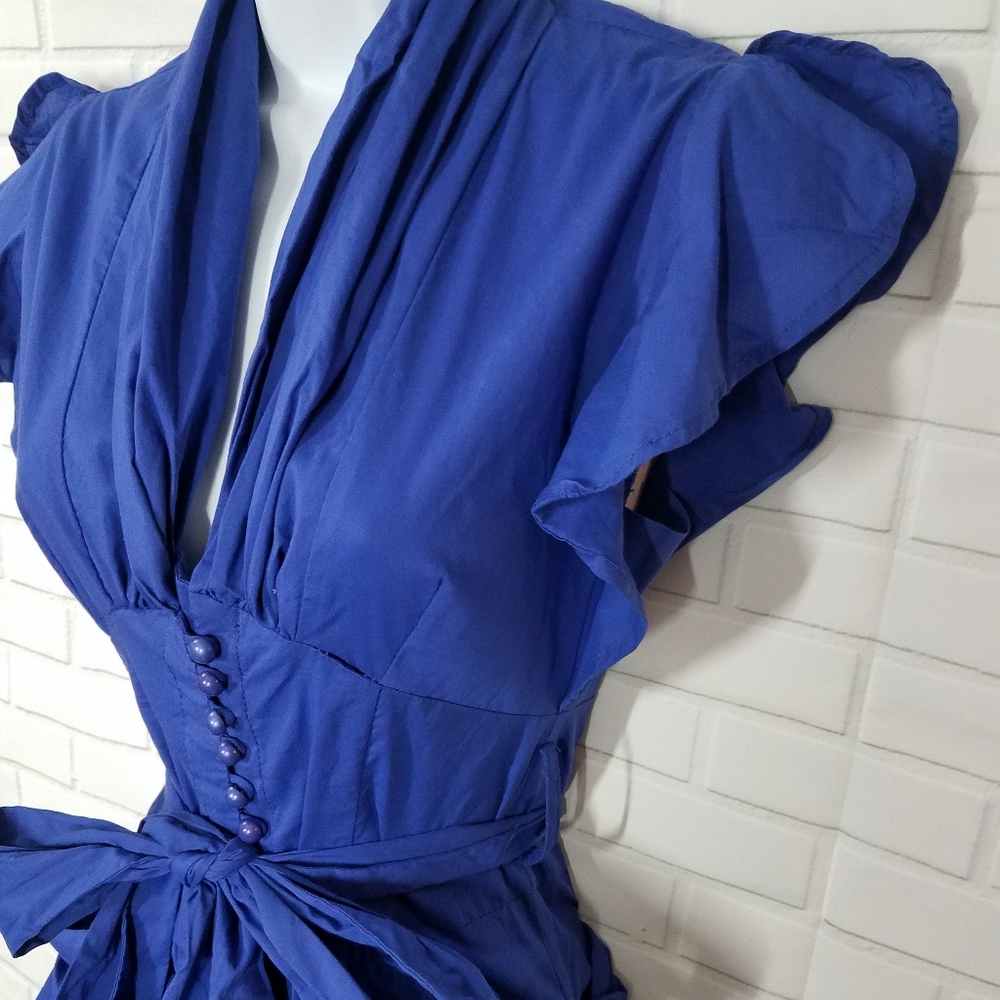 Royal Blue Unique Button Down Blouse - image 2